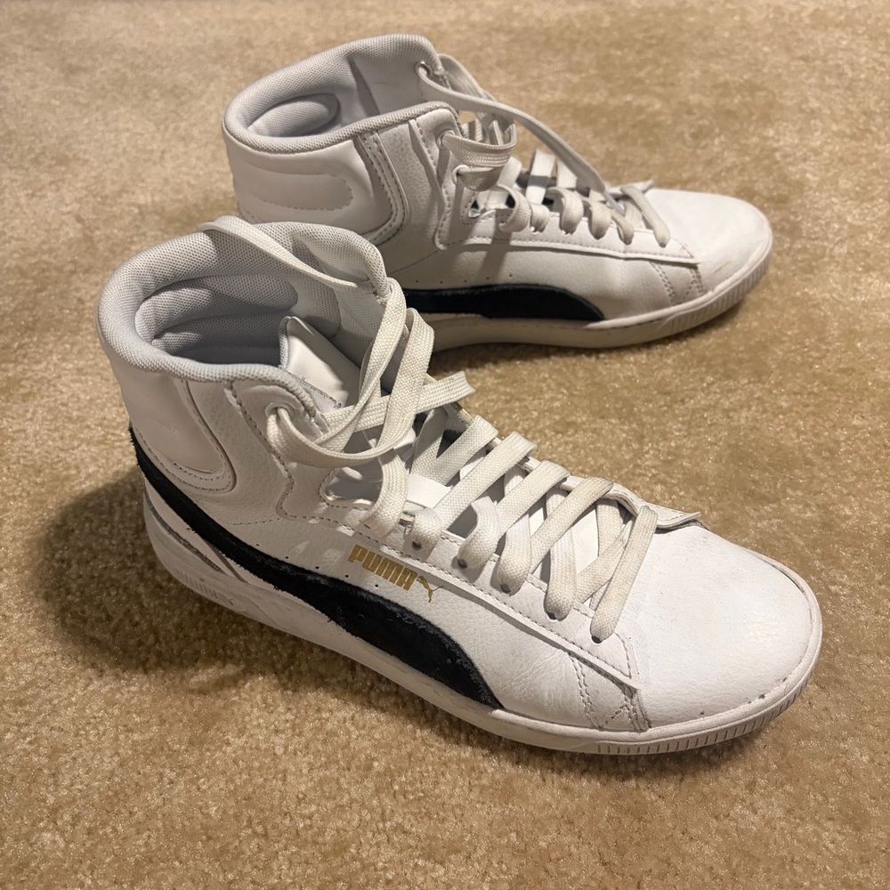 Puma White and Black Hi-Top Sneakers